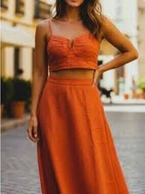 House of Harlow 1960 High-Waist Rust Orange Maxi Skirt & Crop Top